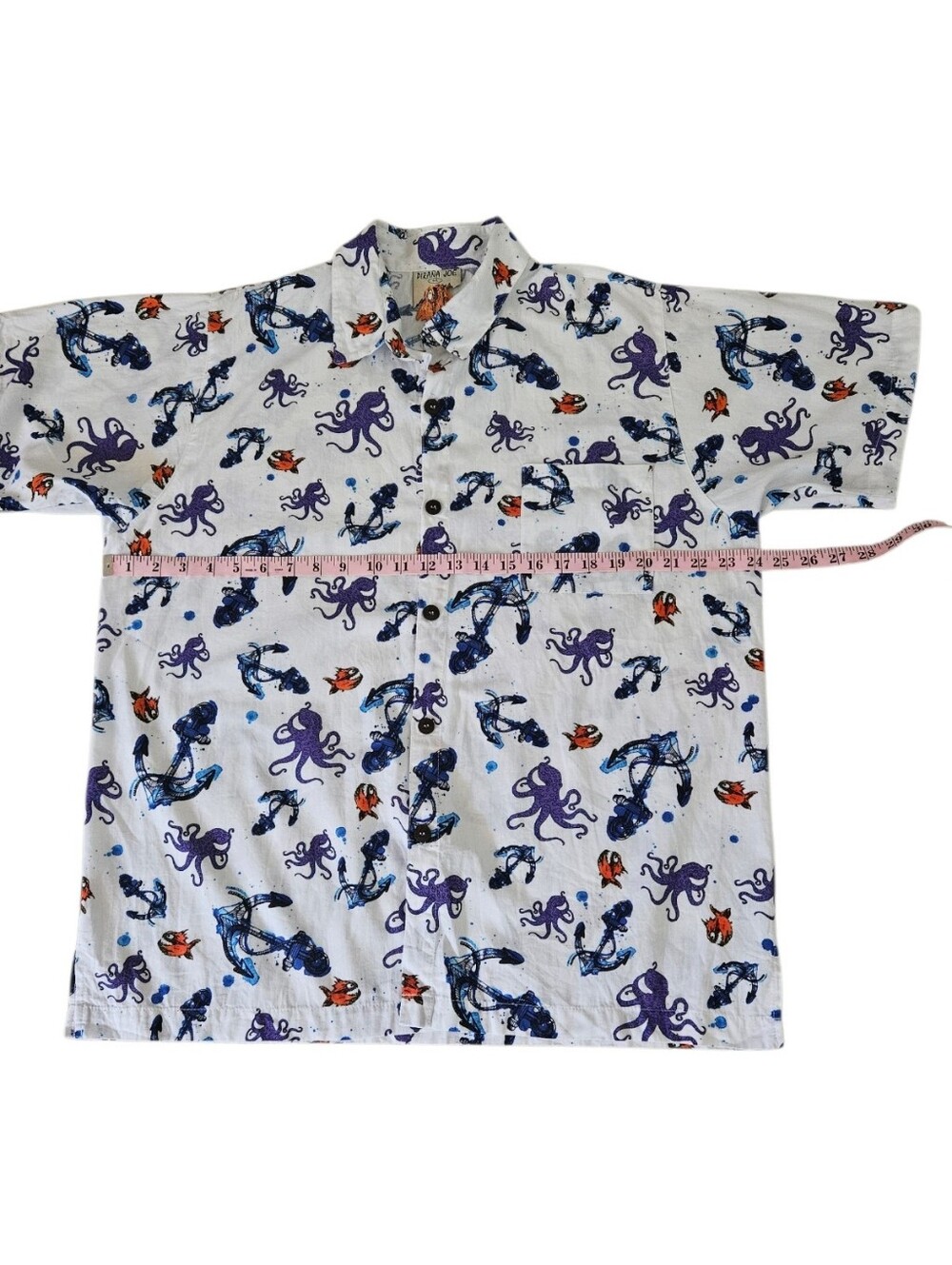 Pirana Joe Octopus & Anchor Print Button Up Shirt Men's Large Short Sleeve - Picture 6 of 9